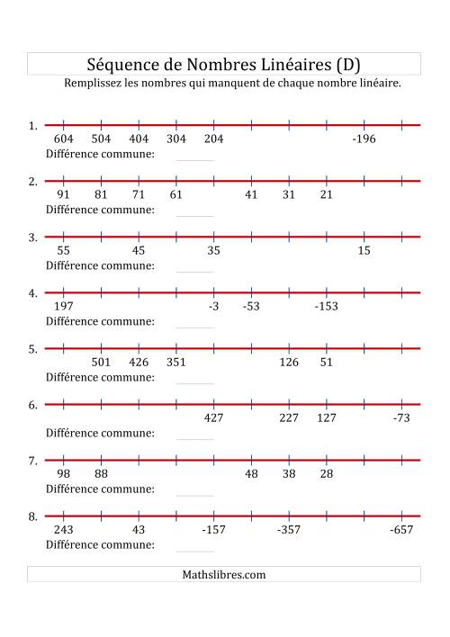 Séquence Personnalisée de Nombres Linéaires Décroissants (Maximum 100) (D)