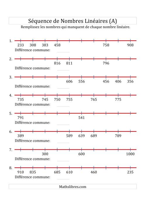 Séquence Personnalisée de Nombres Linéaires Croissants & Décroissants (De 100 à 1 000) (A)