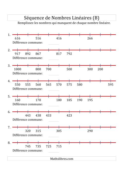 Séquence Personnalisée de Nombres Linéaires Croissants & Décroissants (De 100 à 1 000) (B)