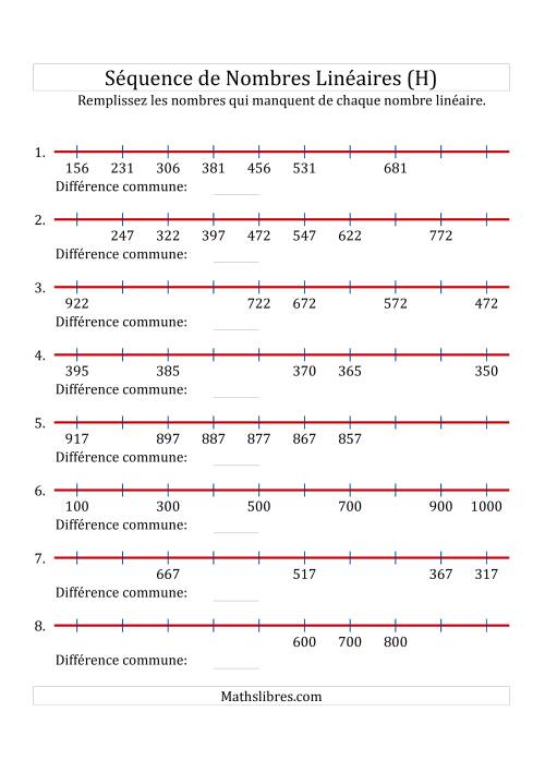 Séquence Personnalisée de Nombres Linéaires Croissants & Décroissants (De 100 à 1 000) (H)