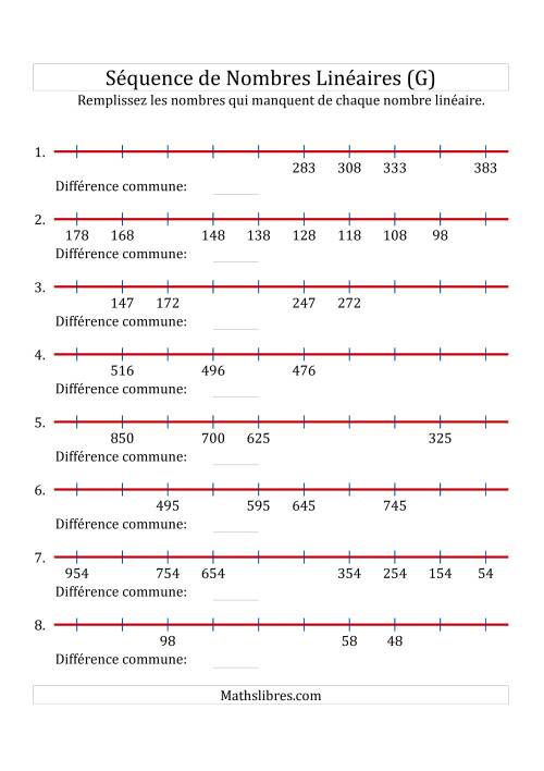 Séquence Personnalisée de Nombres Linéaires Croissants & Décroissants (Maximum 1 000) (G)