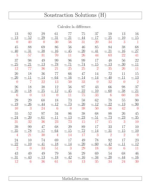 Soustraction de nombres à deux chiffres (sans retenue) (H) page 2