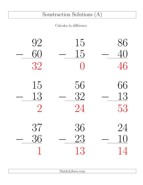 Soustraction de nombres à deux chiffres (sans retenue) (Gros Caractères) page 2