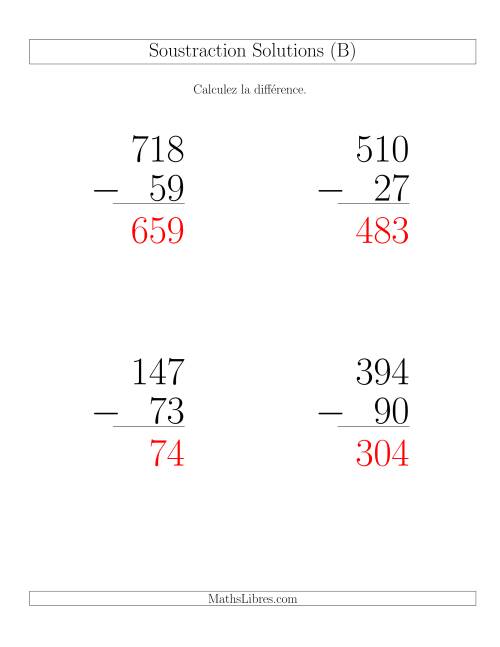 Soustraction Multi-Chiffres -- 3-chiffres moins 2-chiffres (6 par page) (B) page 2