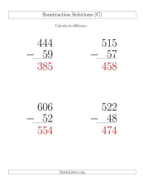 Soustraction Multi-Chiffres -- 3-chiffres moins 2-chiffres (6 par page) (C) page 2