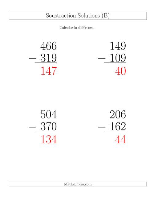 Soustraction Multi-Chiffres -- 3-chiffres moins 3-chiffres (6 par page) (B) page 2