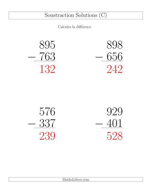 Soustraction Multi-Chiffres -- 3-chiffres moins 3-chiffres (6 par page) (C) page 2