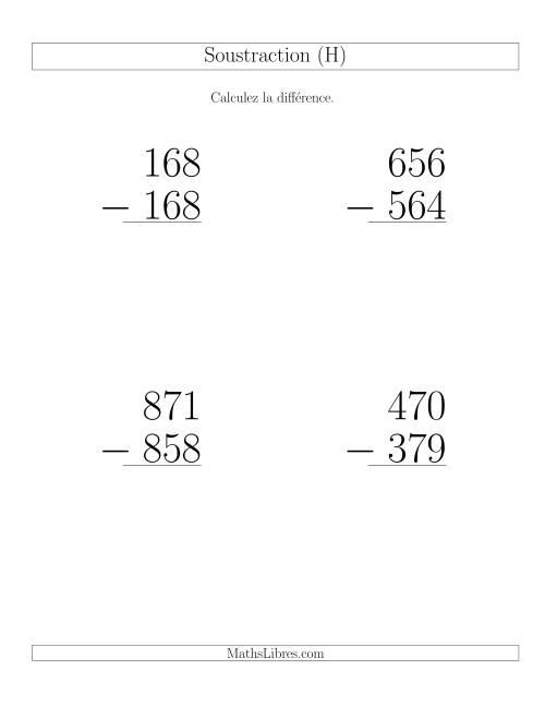 Soustraction Multi-Chiffres -- 3-chiffres moins 3-chiffres (6 par page) (H)