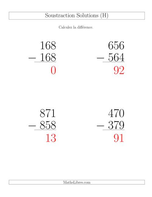 Soustraction Multi-Chiffres -- 3-chiffres moins 3-chiffres (6 par page) (H) page 2