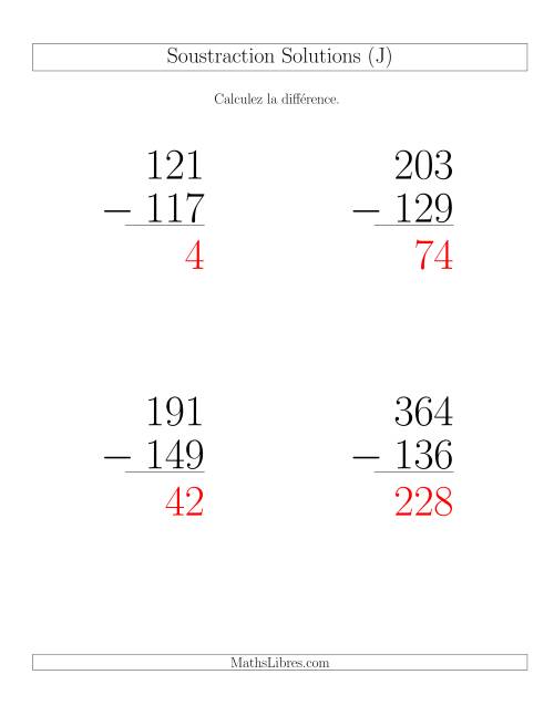 Soustraction Multi-Chiffres -- 3-chiffres moins 3-chiffres (6 par page) (J) page 2
