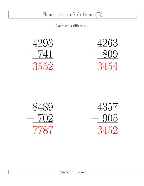 Soustraction Multi-Chiffres -- 4-chiffres moins 3-chiffres (6 par page) (E) page 2
