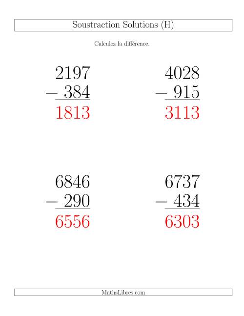Soustraction Multi-Chiffres -- 4-chiffres moins 3-chiffres (6 par page) (H) page 2