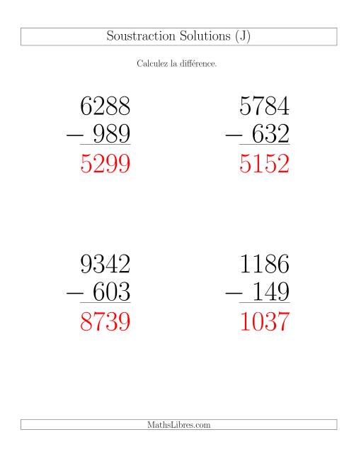 Soustraction Multi-Chiffres -- 4-chiffres moins 3-chiffres (6 par page) (J) page 2