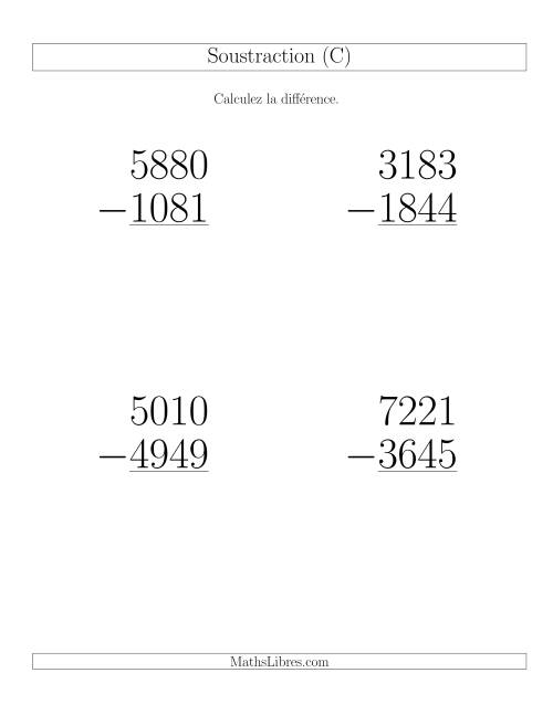 Soustraction Multi-Chiffres -- 4-chiffres moins 4-chiffres (36 par page) (C)