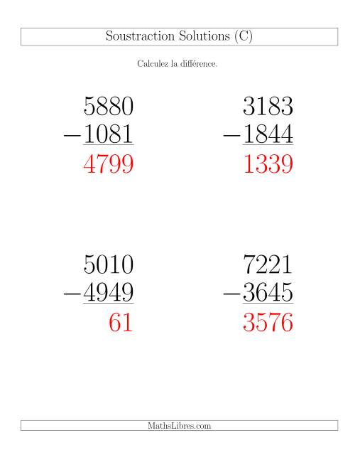 Soustraction Multi-Chiffres -- 4-chiffres moins 4-chiffres (36 par page) (C) page 2