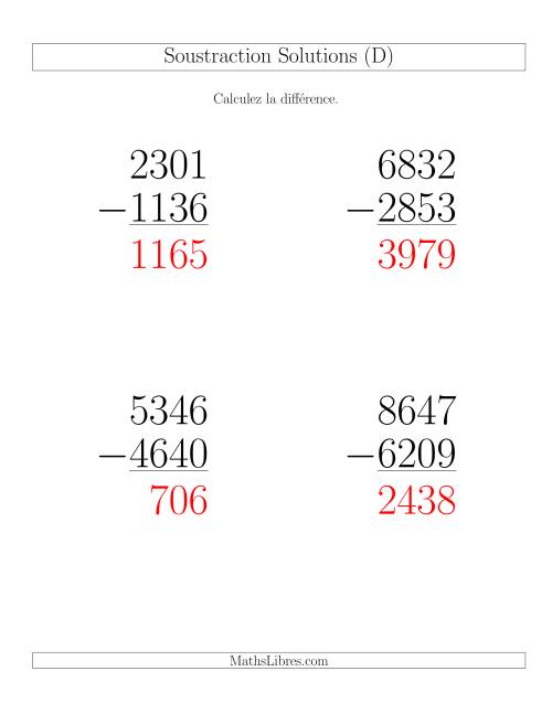 Soustraction Multi-Chiffres -- 4-chiffres moins 4-chiffres (36 par page) (D) page 2
