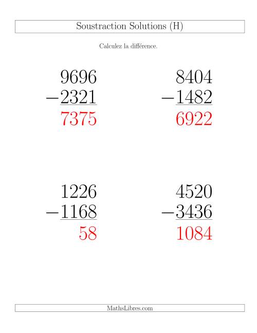Soustraction Multi-Chiffres -- 4-chiffres moins 4-chiffres (36 par page) (H) page 2