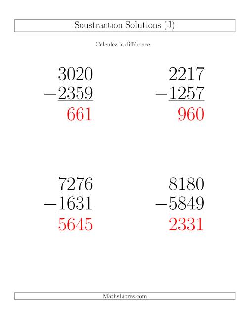 Soustraction Multi-Chiffres -- 4-chiffres moins 4-chiffres (36 par page) (J) page 2