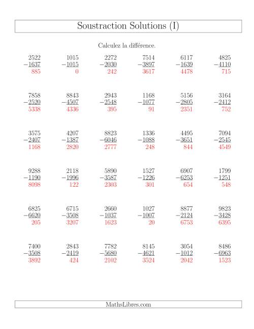 Soustraction Multi-Chiffres -- 4-chiffres moins 4-chiffres (36 par page) (I) page 2