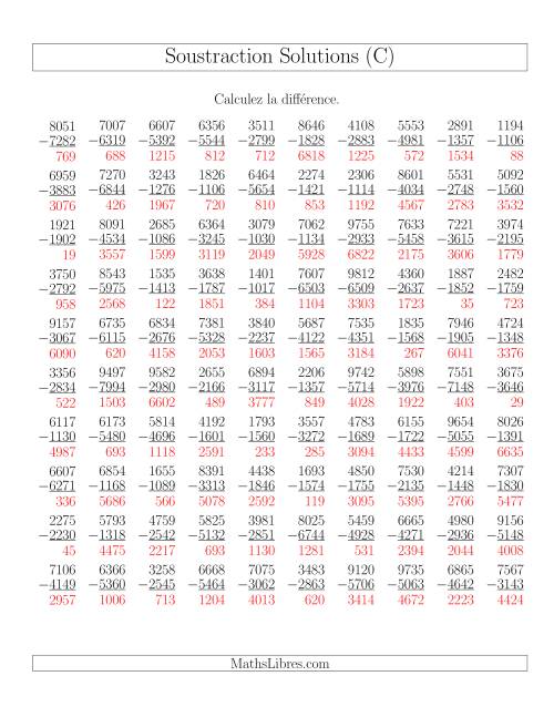 Soustraction Multi-Chiffres -- 4-chiffres moins 4-chiffres (100 par page) (C) page 2