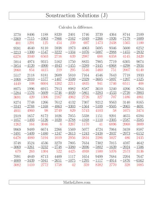 Soustraction Multi-Chiffres -- 4-chiffres moins 4-chiffres (100 par page) (J) page 2