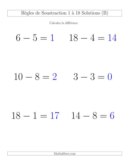 Soustraction 1 à 18 -- Horizontale (B) page 2