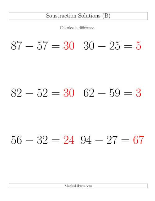 Soustraction Multi-Chiffres -- 2-chiffres moins 2-chiffres -- Hotizontale (B) page 2