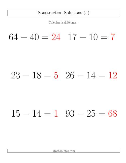 Soustraction Multi-Chiffres -- 2-chiffres moins 2-chiffres -- Hotizontale (J) page 2