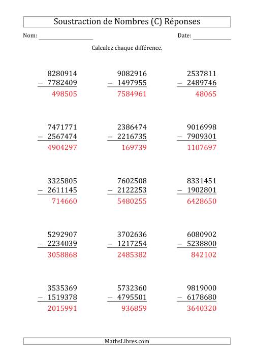 Soustraction d'un Nombre à 7 Chiffres par un Nombre à 7 Chiffres (C) page 2