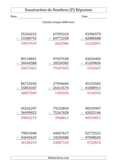 Soustraction d'un Nombre à 8 Chiffres par un Nombre à 8 Chiffres (F) page 2