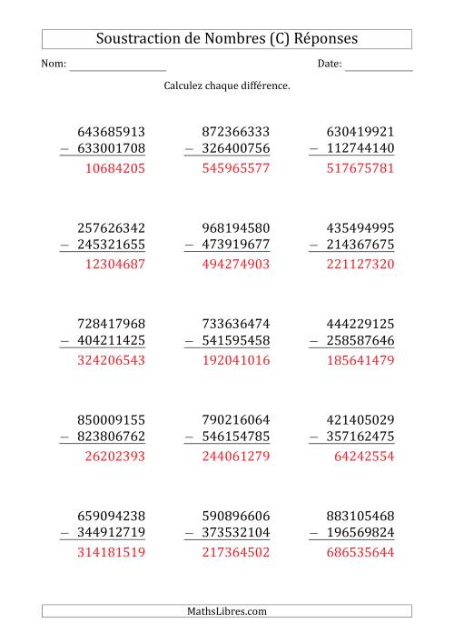 Soustraction d'un Nombre à 9 Chiffres par un Nombre à 9 Chiffres (C) page 2
