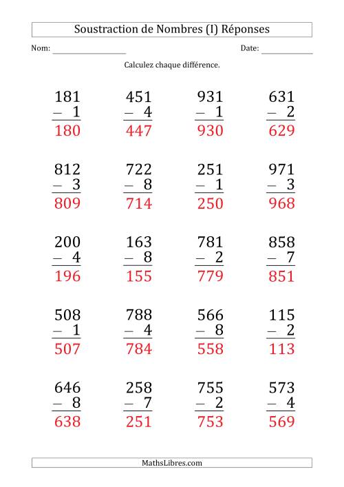 Soustraction d'un Nombre à 3 Chiffres par un Nombre à 1 Chiffre (Gros Caractère) (I) page 2