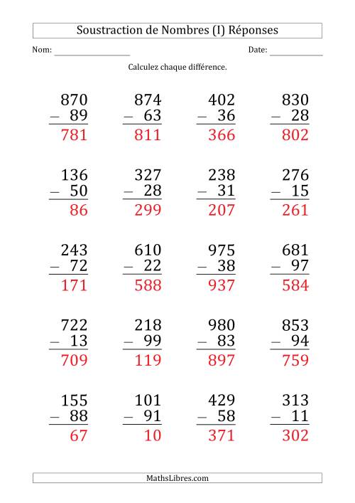 Soustraction d'un Nombre à 3 Chiffres par un Nombre à 2 Chiffres (Gros Caractère) (I) page 2