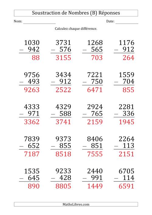 Soustraction d'un Nombre à 4 Chiffres par un Nombre à 3 Chiffres (Gros Caractère) (B) page 2