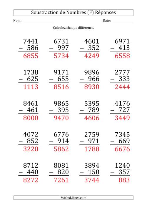 Soustraction d'un Nombre à 4 Chiffres par un Nombre à 3 Chiffres (Gros Caractère) (F) page 2
