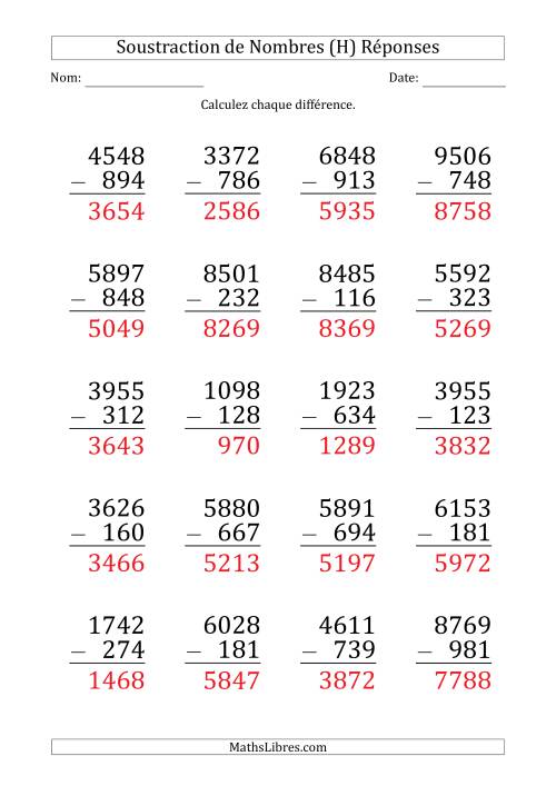 Soustraction d'un Nombre à 4 Chiffres par un Nombre à 3 Chiffres (Gros Caractère) (H) page 2