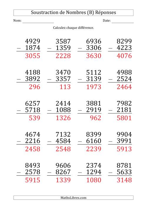 Soustraction d'un Nombre à 4 Chiffres par un Nombre à 4 Chiffres (Gros Caractère) (B) page 2