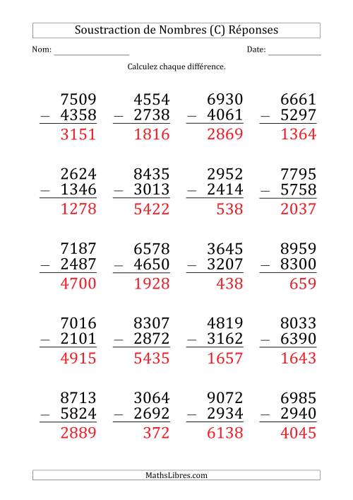 Soustraction d'un Nombre à 4 Chiffres par un Nombre à 4 Chiffres (Gros Caractère) (C) page 2