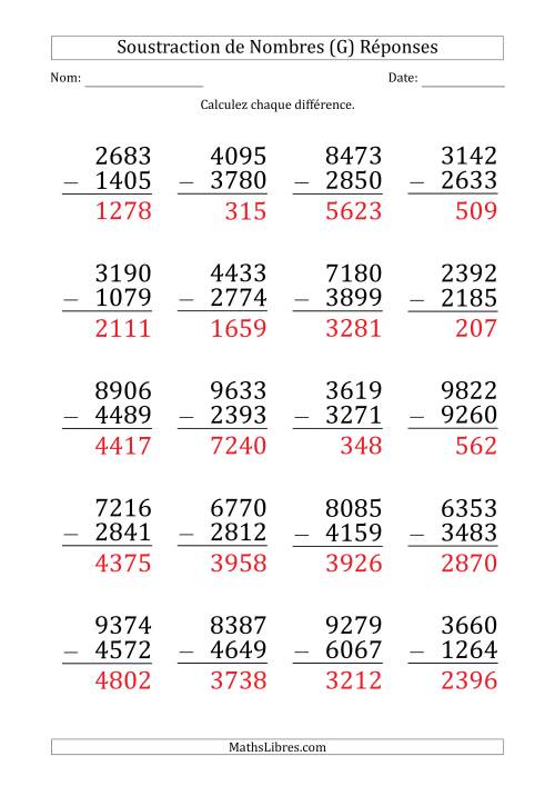 Soustraction d'un Nombre à 4 Chiffres par un Nombre à 4 Chiffres (Gros Caractère) (G) page 2
