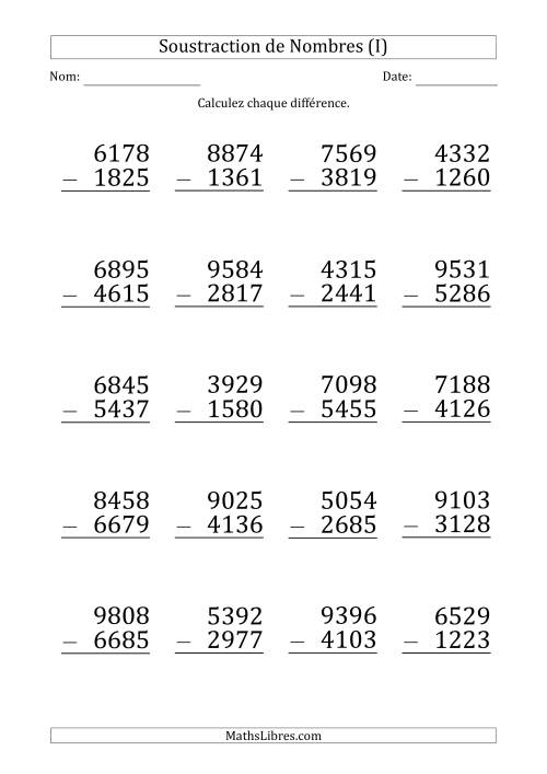 Soustraction d'un Nombre à 4 Chiffres par un Nombre à 4 Chiffres (Gros Caractère) (I)