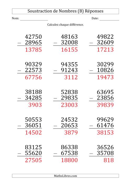 Soustraction d'un Nombre à 5 Chiffres par un Nombre à 5 Chiffres (Gros Caractère) (B) page 2
