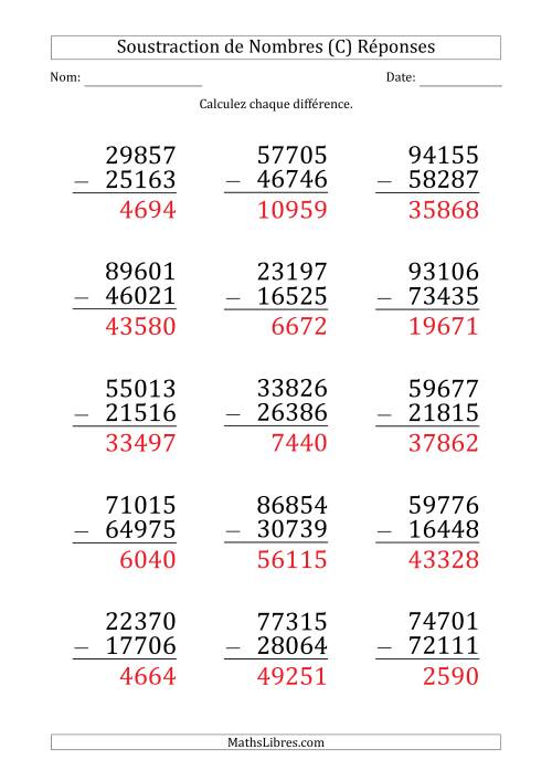 Soustraction d'un Nombre à 5 Chiffres par un Nombre à 5 Chiffres (Gros Caractère) (C) page 2