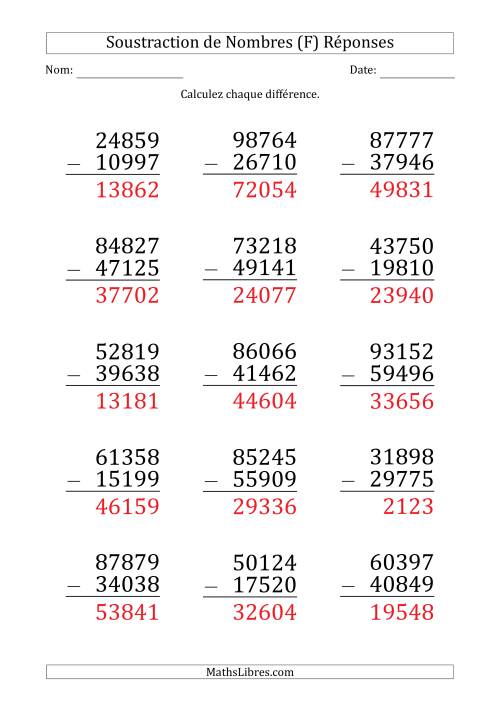 Soustraction d'un Nombre à 5 Chiffres par un Nombre à 5 Chiffres (Gros Caractère) (F) page 2