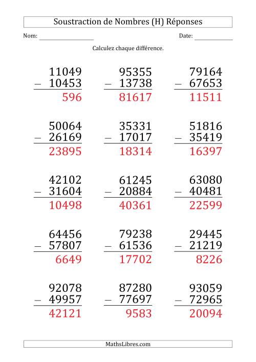 Soustraction d'un Nombre à 5 Chiffres par un Nombre à 5 Chiffres (Gros Caractère) (H) page 2