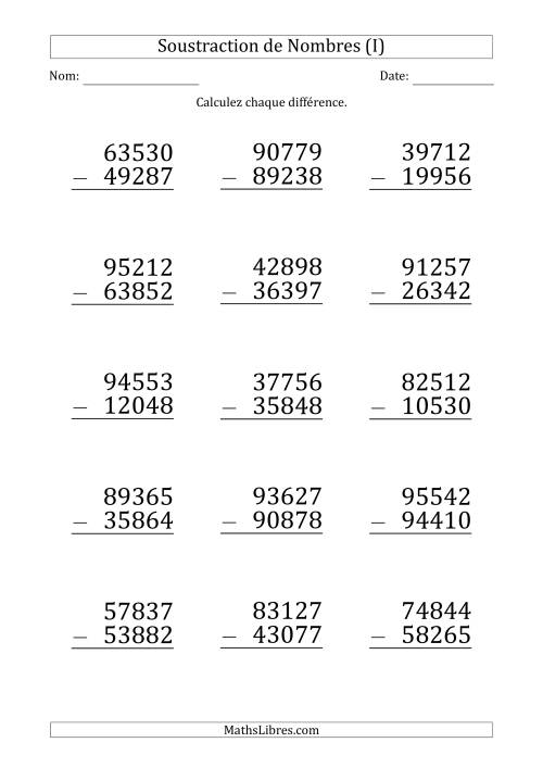 Soustraction d'un Nombre à 5 Chiffres par un Nombre à 5 Chiffres (Gros Caractère) (I)