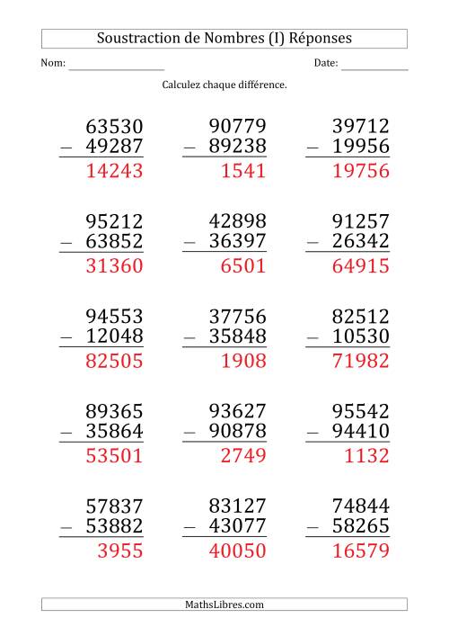 Soustraction d'un Nombre à 5 Chiffres par un Nombre à 5 Chiffres (Gros Caractère) (I) page 2
