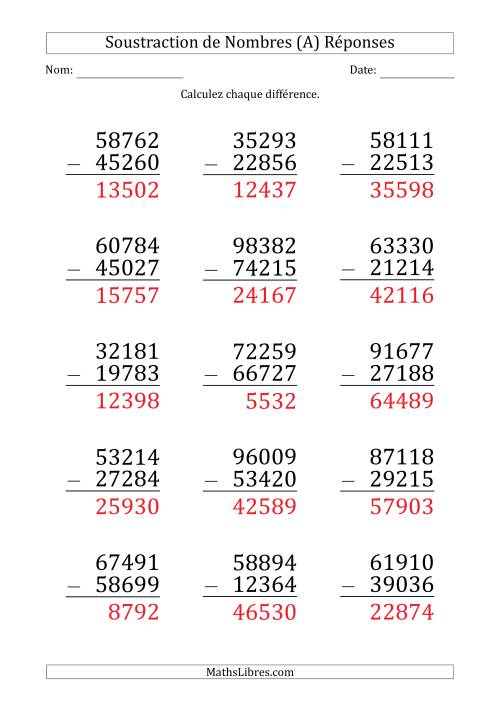 Soustraction d'un Nombre à 5 Chiffres par un Nombre à 5 Chiffres (Gros Caractère) (Tout) page 2