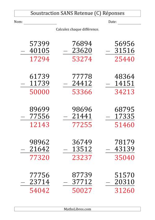Soustraction d'un Nombre à 5 Chiffres par un Nombre à 5 Chiffres SANS retenue (Gros Caractère) (C) page 2