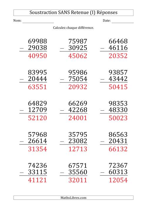 Soustraction d'un Nombre à 5 Chiffres par un Nombre à 5 Chiffres SANS retenue (Gros Caractère) (I) page 2