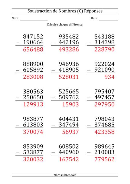 Soustraction d'un Nombre à 6 Chiffres par un Nombre à 6 Chiffres (Gros Caractère) (C) page 2